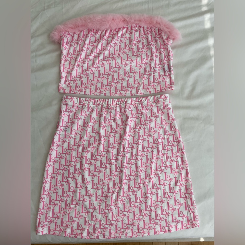 Pink tube top and skirt set